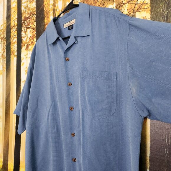 Tommy Bahama 100% Silk Mens Medium Light Blue Short Camp Shirt Woven Pattern - Picture 4 of 16